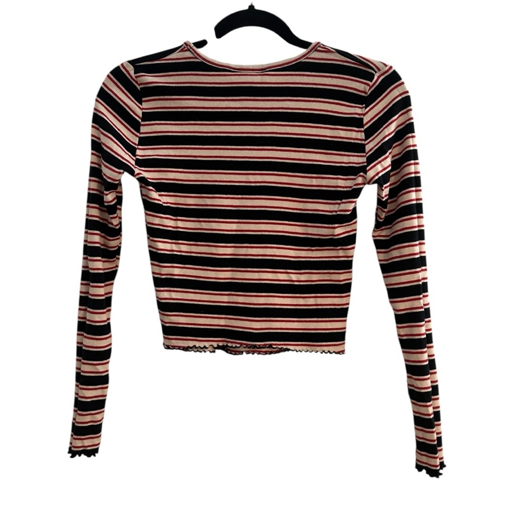 Striped Long Sleeve Top - Black Red and Cream
